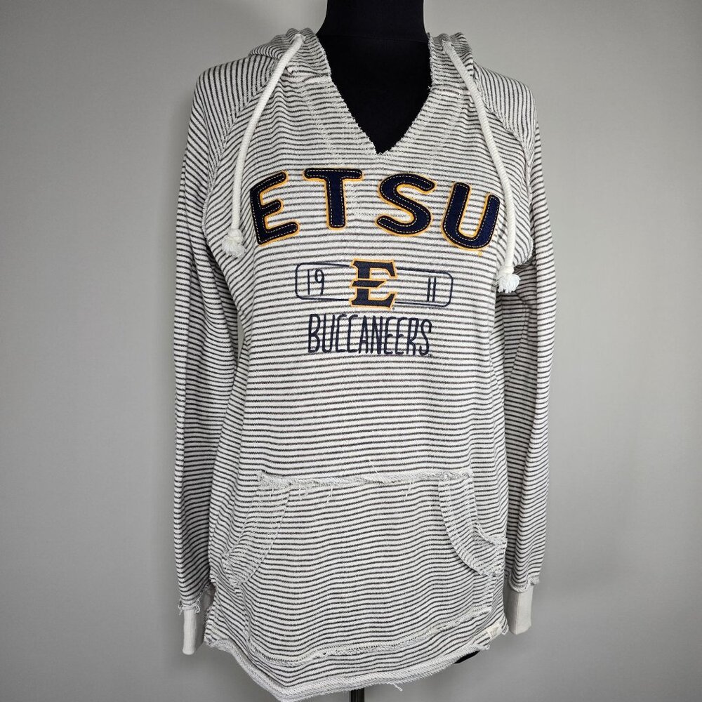 Blue Women's Striped Hoodie Sweater - Grey And White Size S